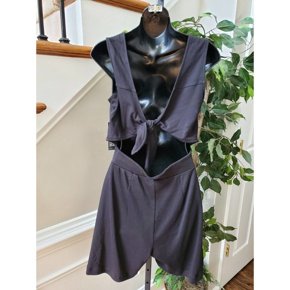 NY&C Women's Solid Black 100% Cotton Round Neck Sleeveless Casual Romper Size S - Picture 7 of 12